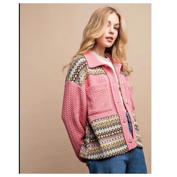 NWT GiGio Textured Knit and Yarn Dye Pattern Mixed Jacket with buttons - Picture 5 of 8